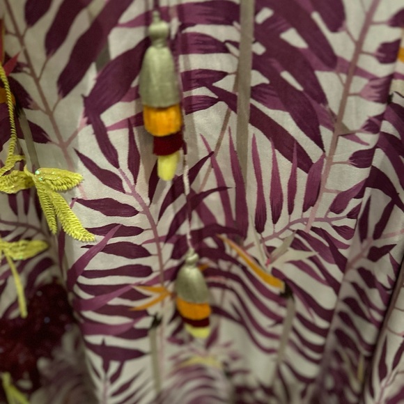 Taj by Sabrina Crippa Beautiful Beaded Lilac Palm Leaf Silk Kaftan -NWT - Picture 16 of 16